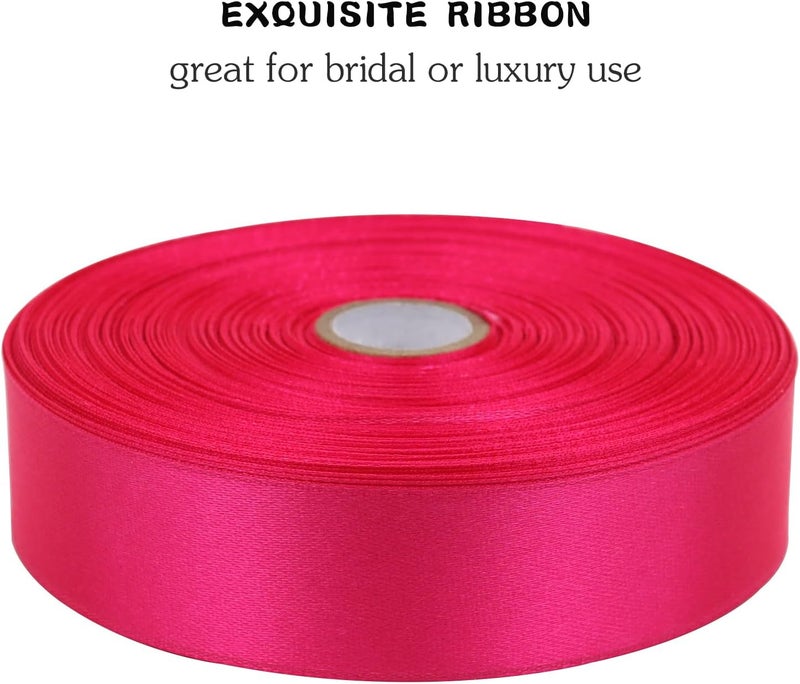 Riunbb Hot Pink Solid Satin Ribbon 1 Inch 50 Yards Solid Polyester Fabric Ribbon for Gift Wrapping Wedding Christmas Baby Shower Birthday Party Decoration Handmade Immortal Flower Craft - Image 4